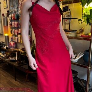 American Vintage Red Beaded Cowl Neck Maxi Dress